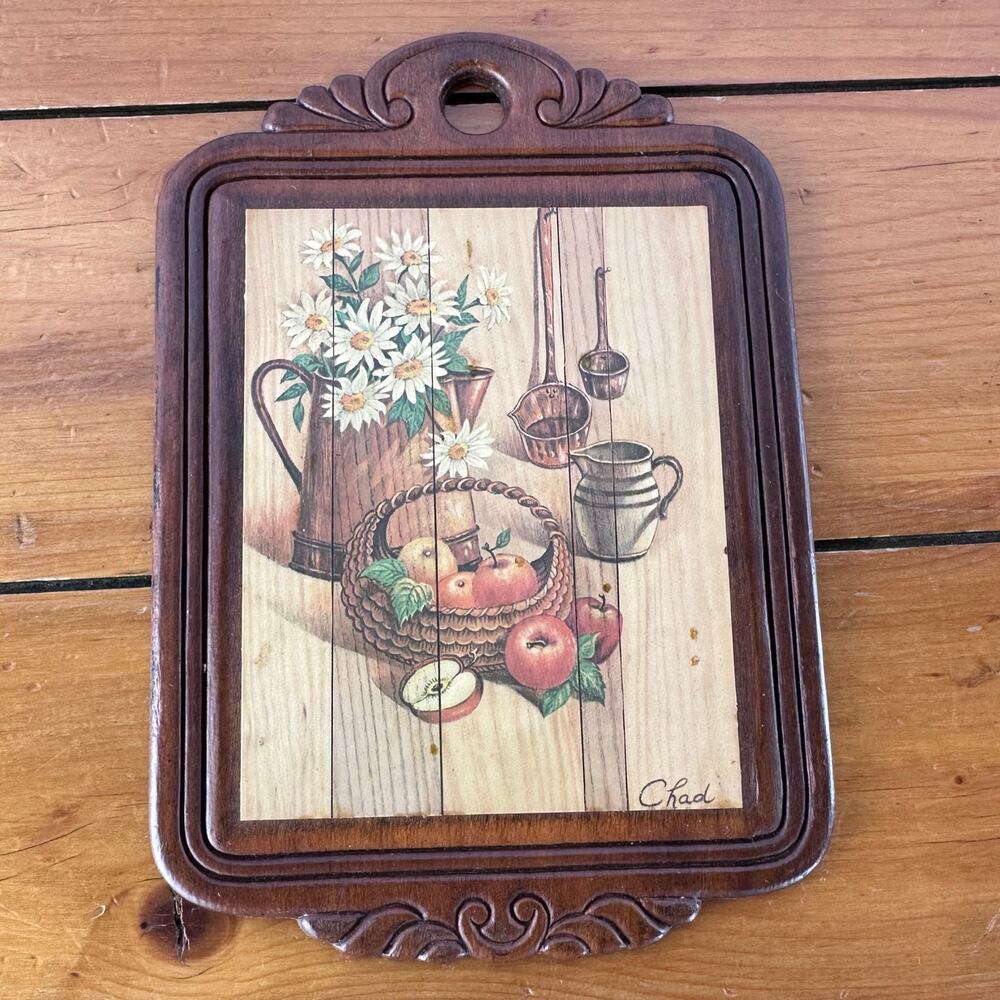 3 Vintage Wood Mounted Lithograph Kitchen Plaques Cottagecore Granny Country 5x7 - Picture 2 of 8